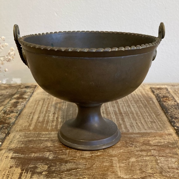 Footed Metal Decorative Bowl with Handle 10.5” Tall - Picture 9 of 15